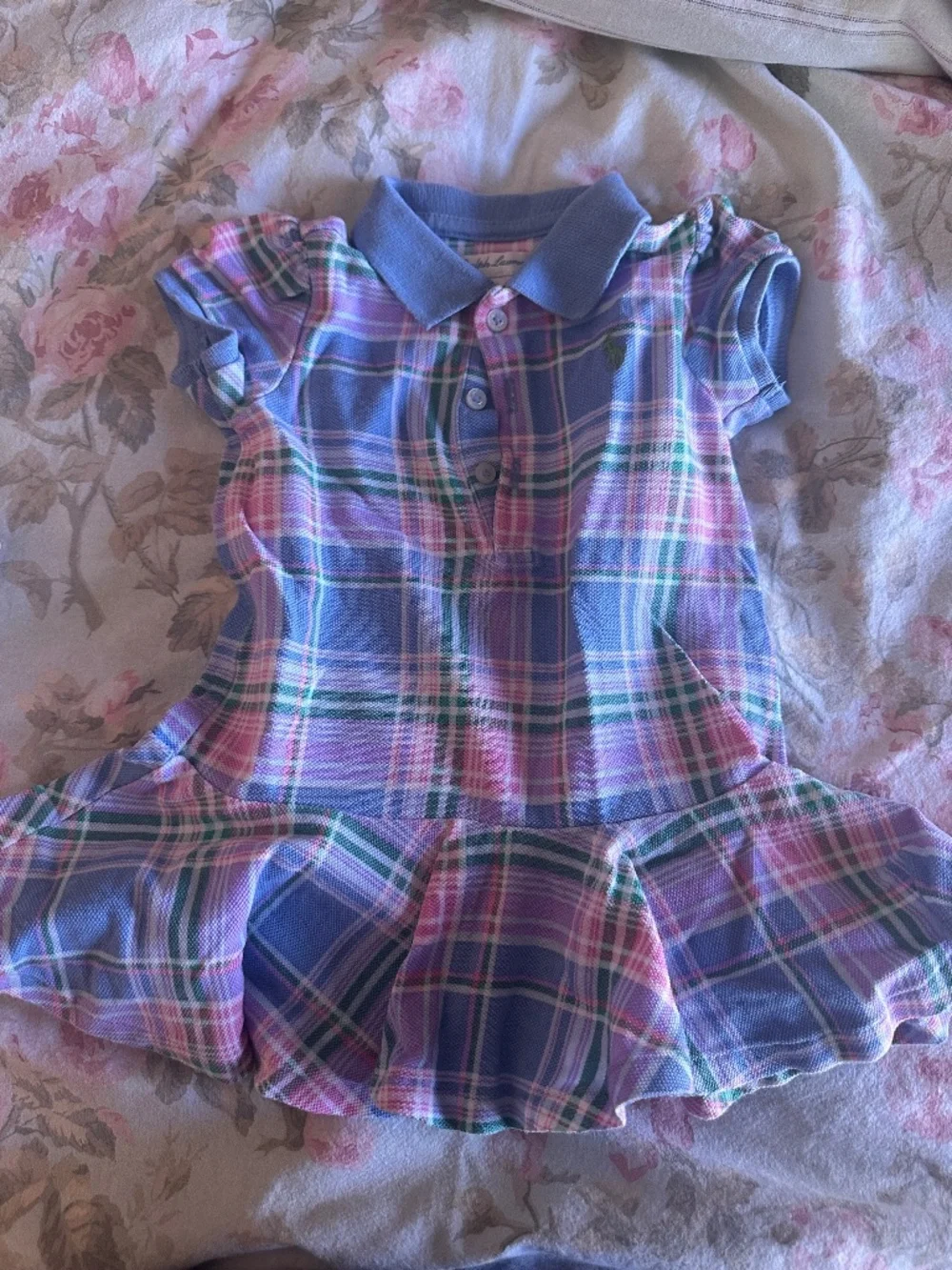 Ralph Lauren Blue Pink Plaid Polo Dress Girls 6M